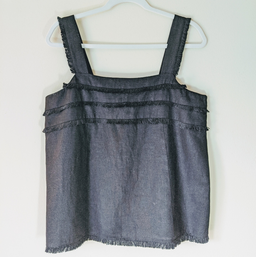 Loft black linen fringe tank